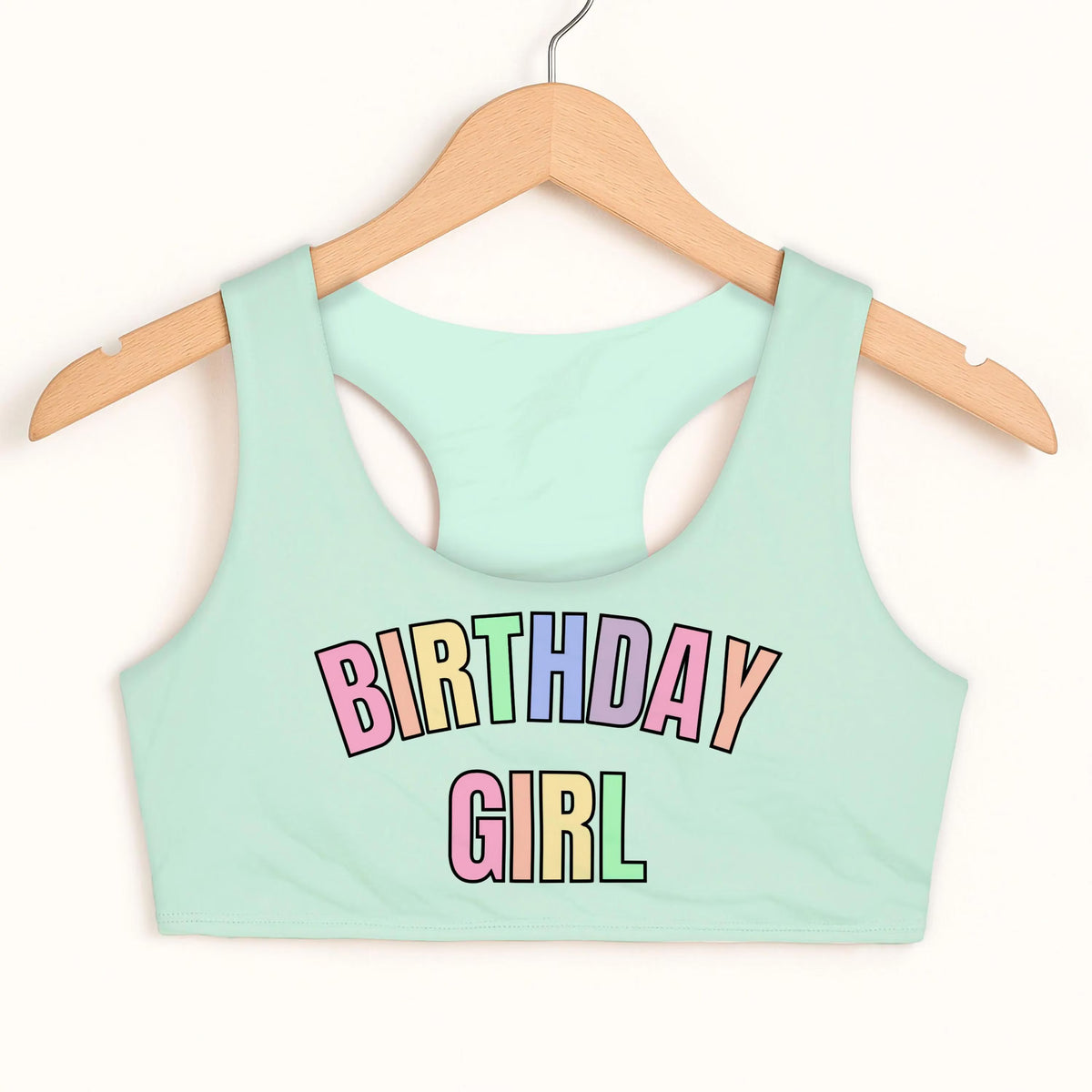 Birthday Girl Pastel Rainbow Font Sports Bra - Quick Drying, Double Layered Comfort