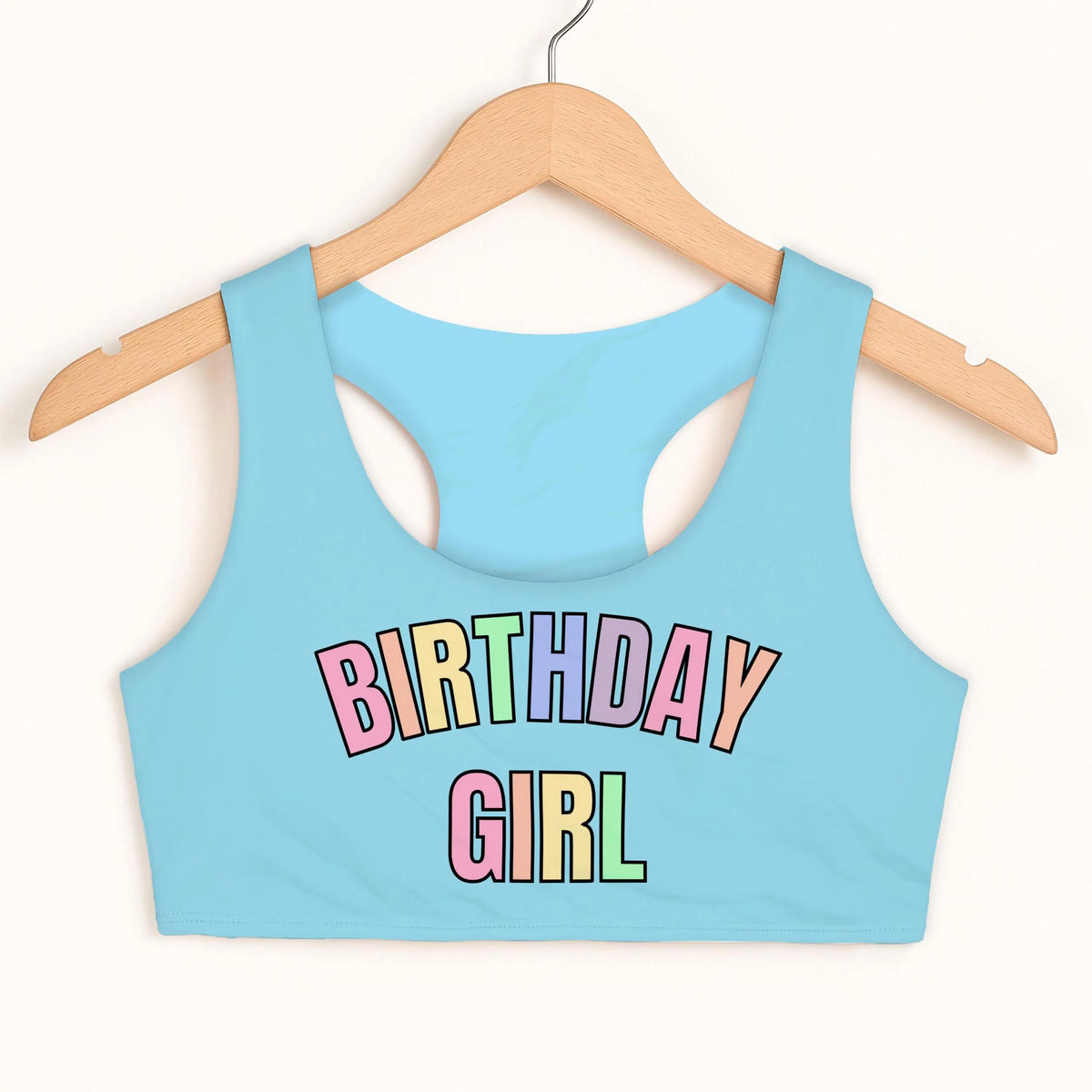 Birthday Girl Pastel Rainbow Font Sports Bra - Quick Drying, Double Layered Comfort