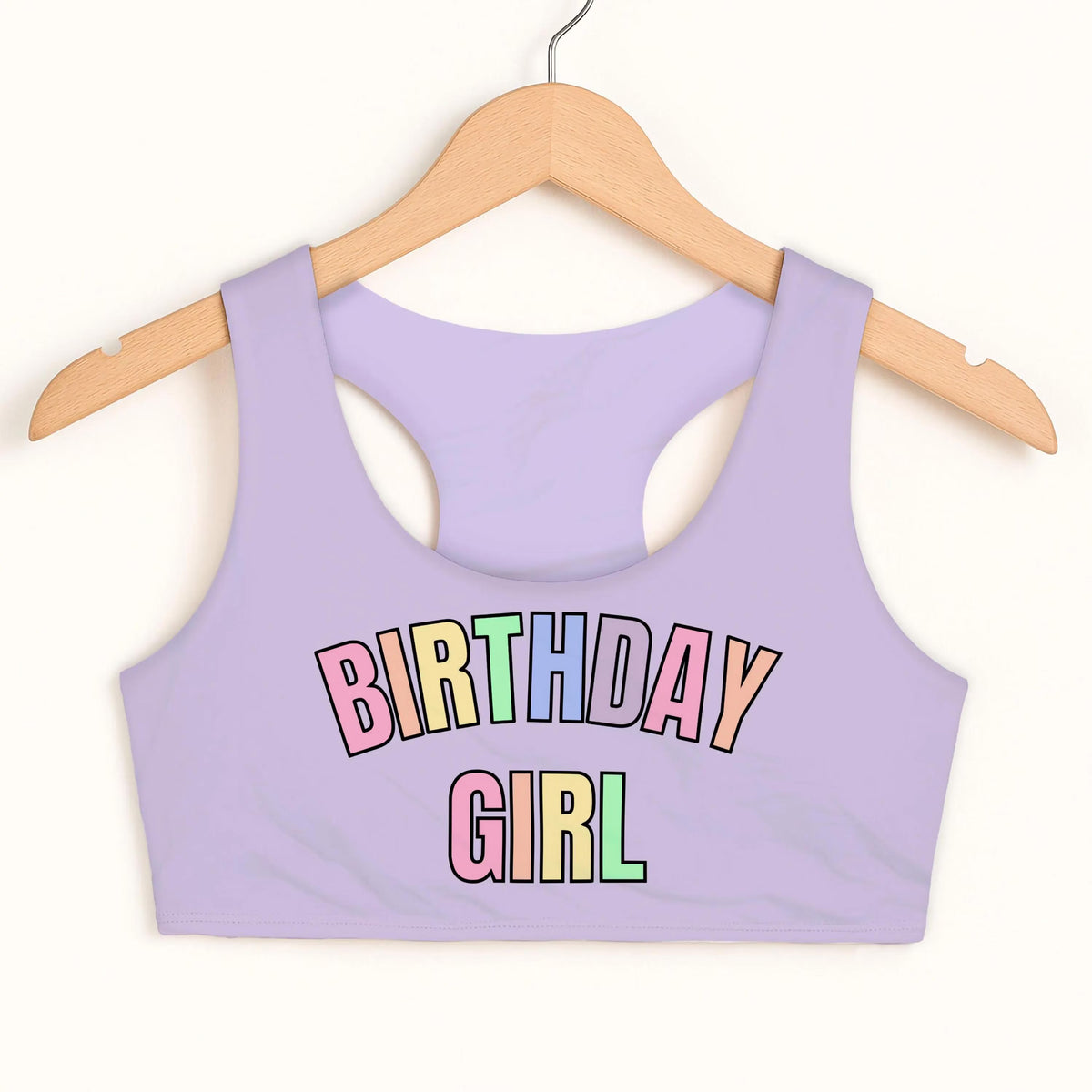 Birthday Girl Pastel Rainbow Font Sports Bra - Quick Drying, Double Layered Comfort