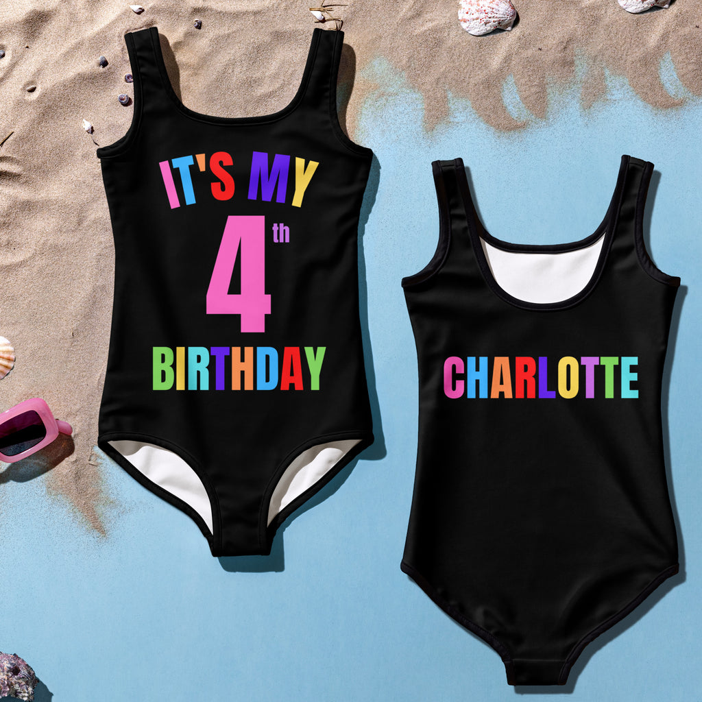 Personalized It's My Birthday Swimsuit - Custom Age & Name On Back For Girls
