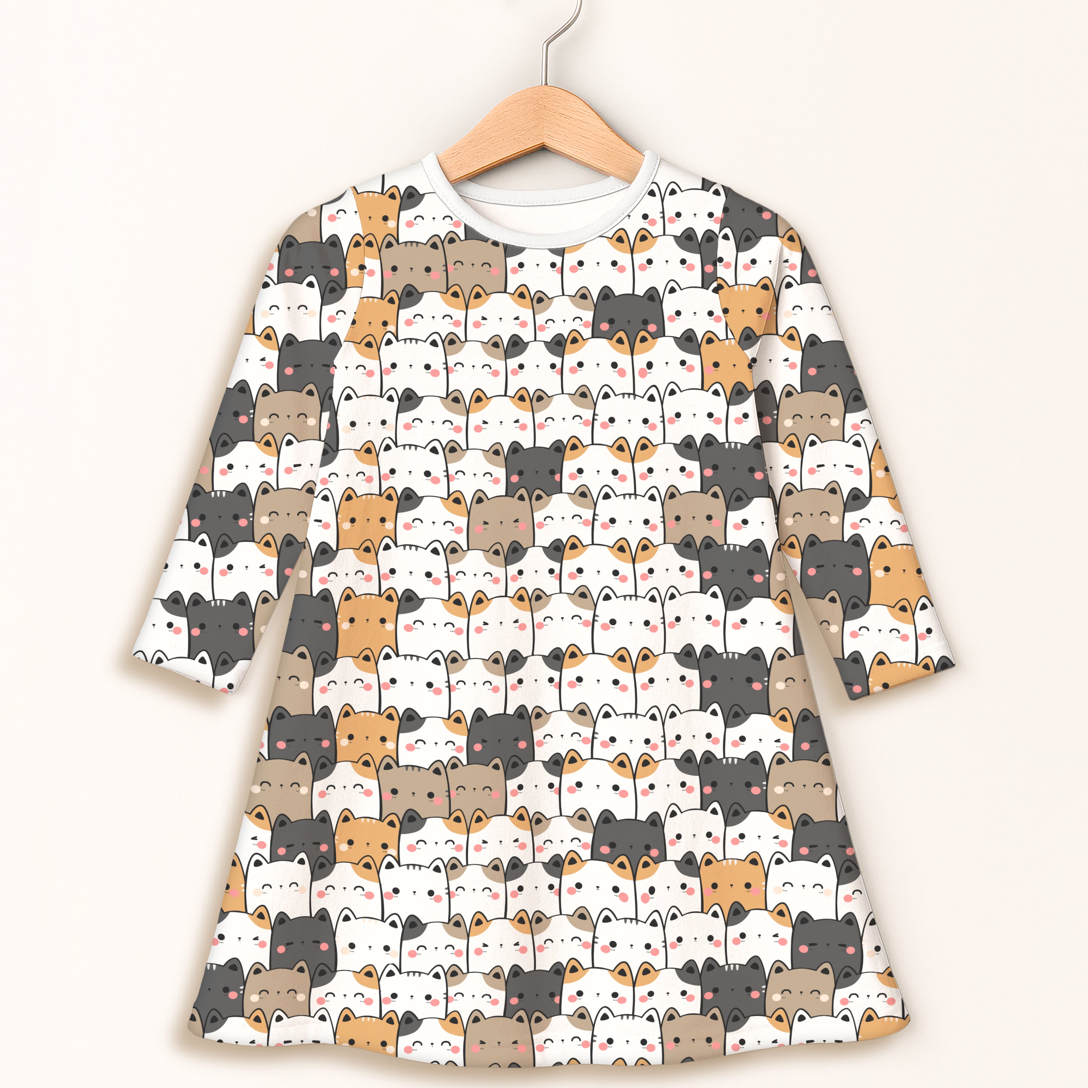 Girls Kawaii Cat Long Sleeve Dress