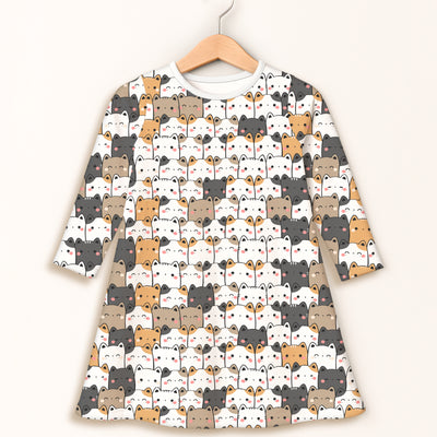 Girls Kawaii Cat Long Sleeve Dress
