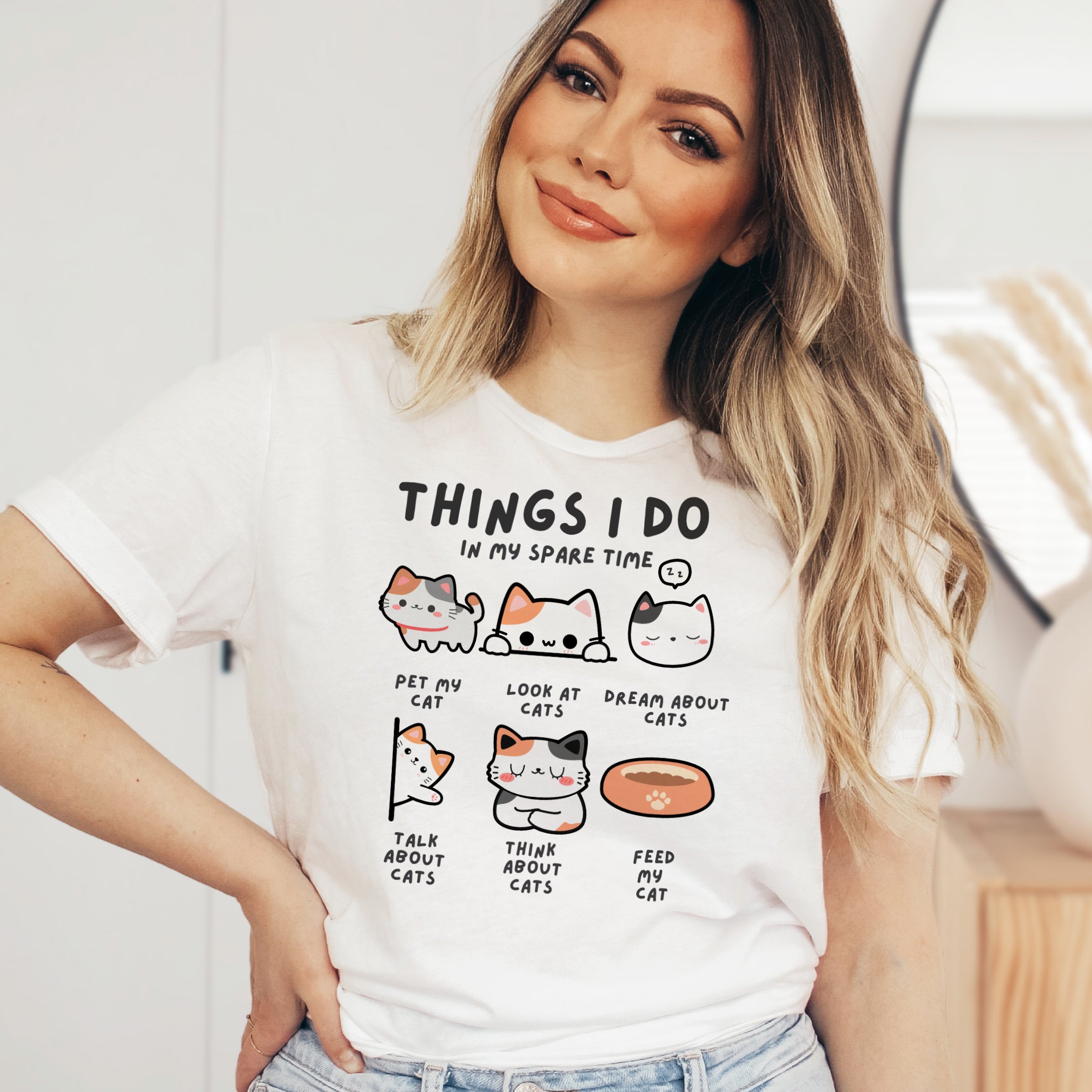 Things I Do In My Spare Time Kawaii Cat T-Shirt - Soft Lightweight Cotton Pre-Shrunk Tee