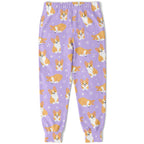 Girls Purple Corgi Dog Jogger Pants