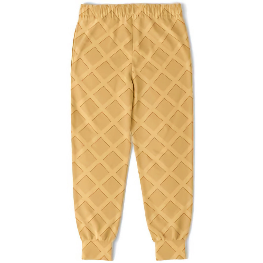 Kids waffle cone jogger pants in golden yellow with a textured diamond waffle pattern for comfortable wear