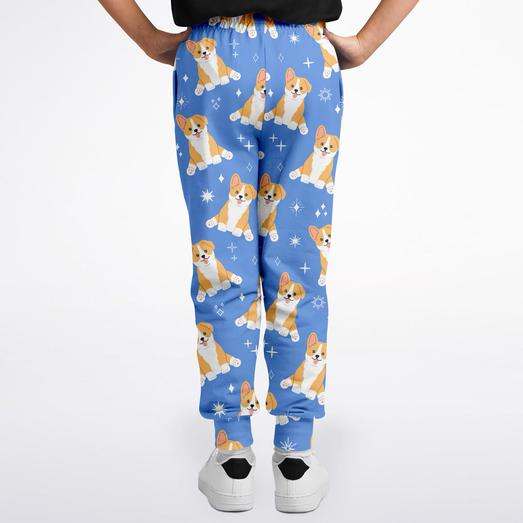 Kids Blue Corgi Dog Jogger Pants