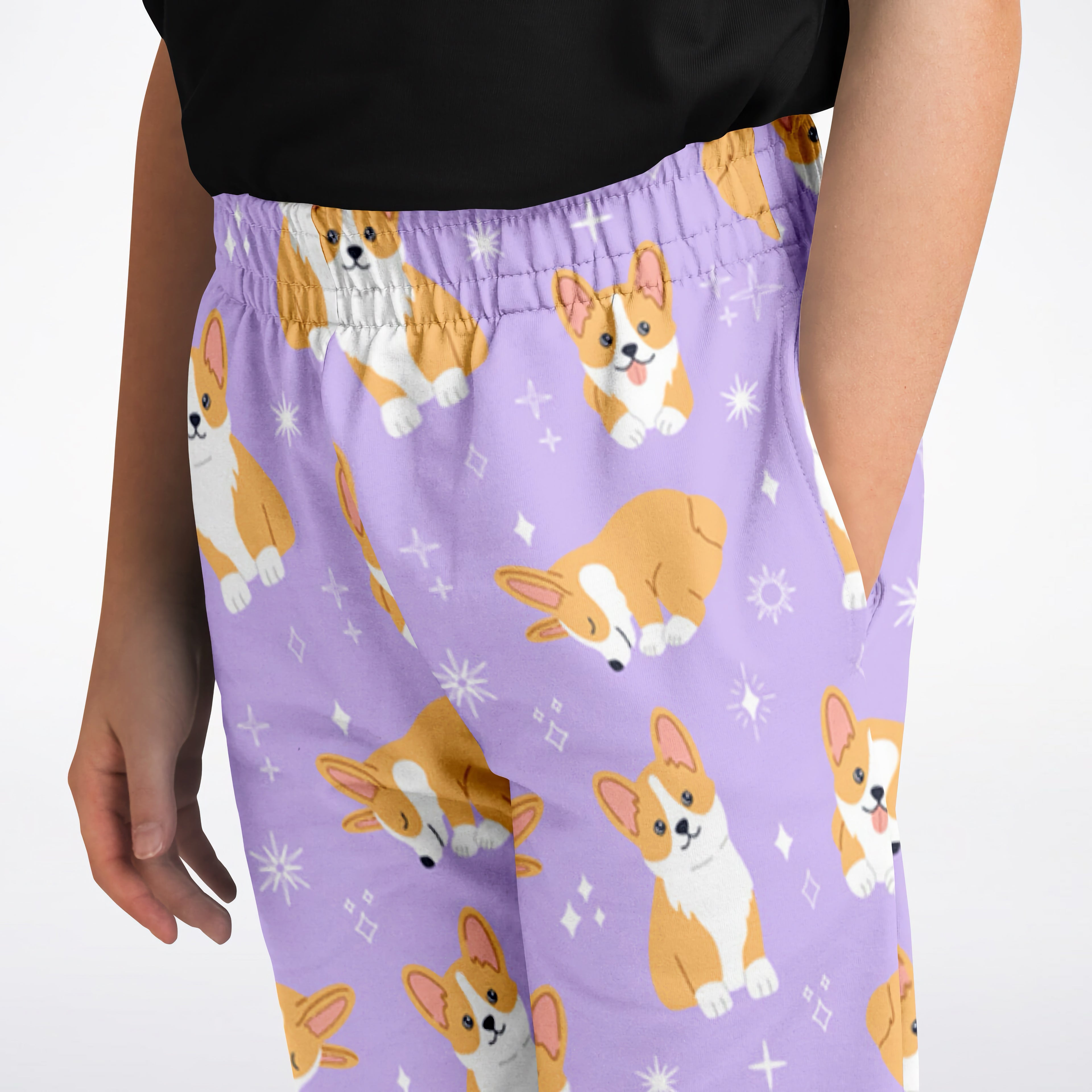 Girls Purple Corgi Dog Jogger Pants