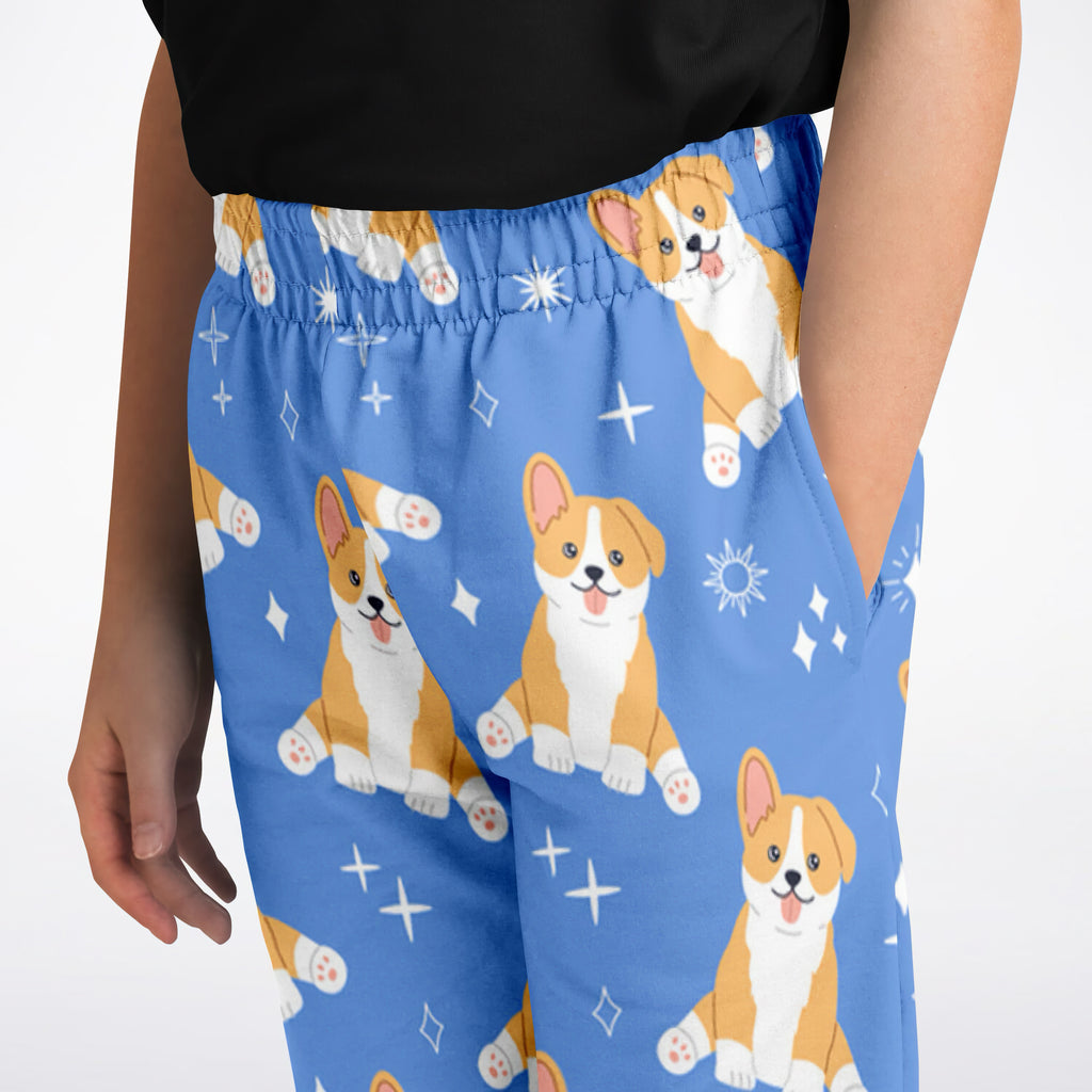 Kids Blue Corgi Dog Jogger Pants