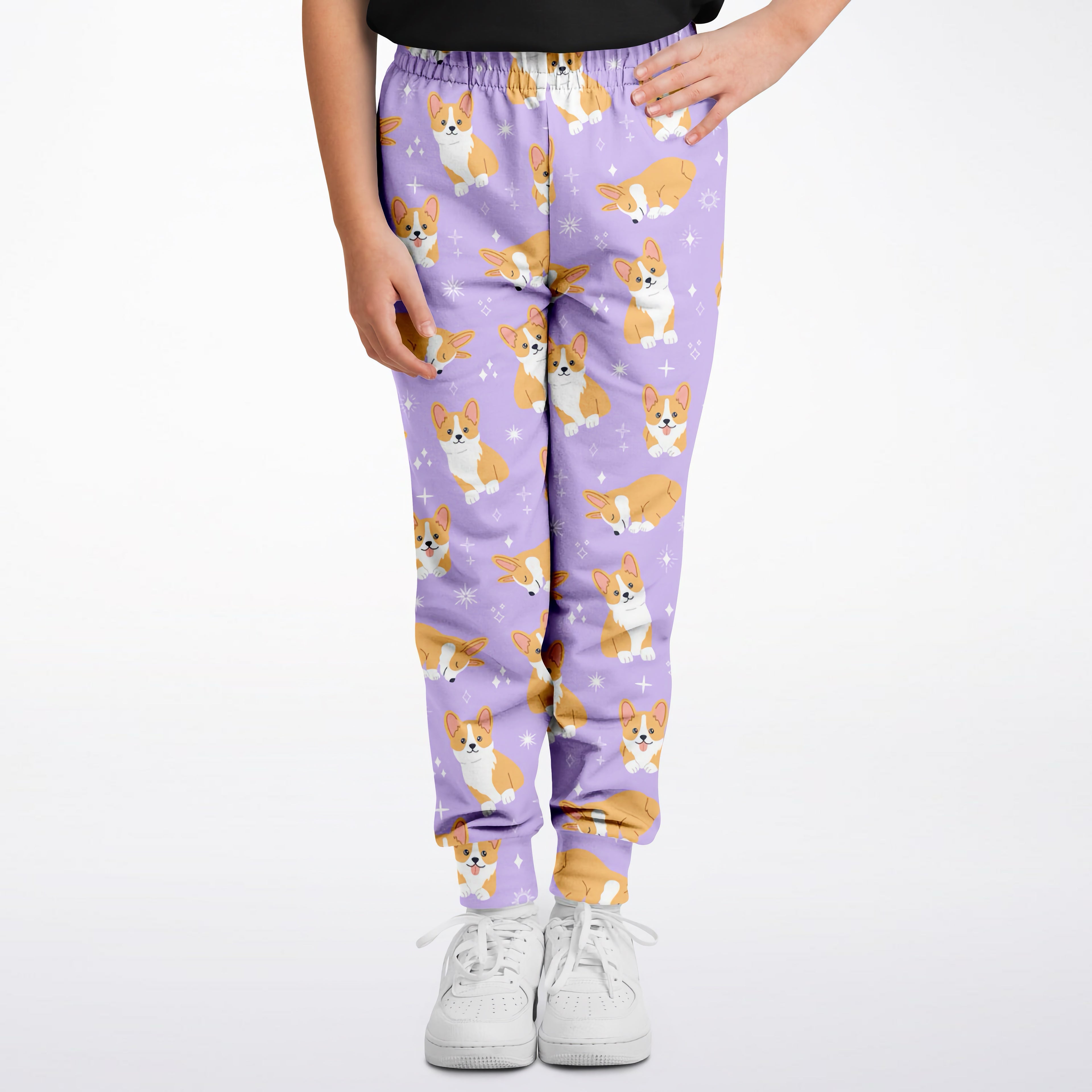 Girls Purple Corgi Dog Jogger Pants