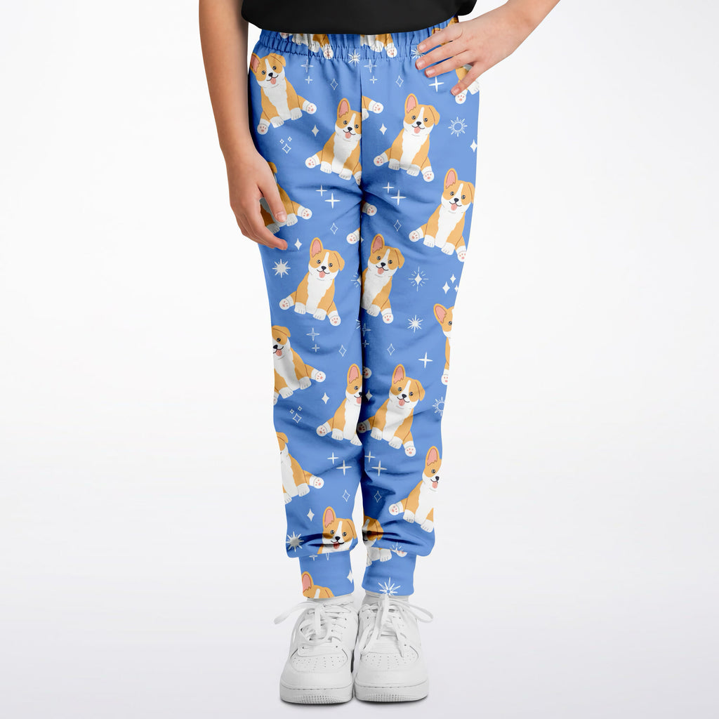 Kids Blue Corgi Dog Jogger Pants