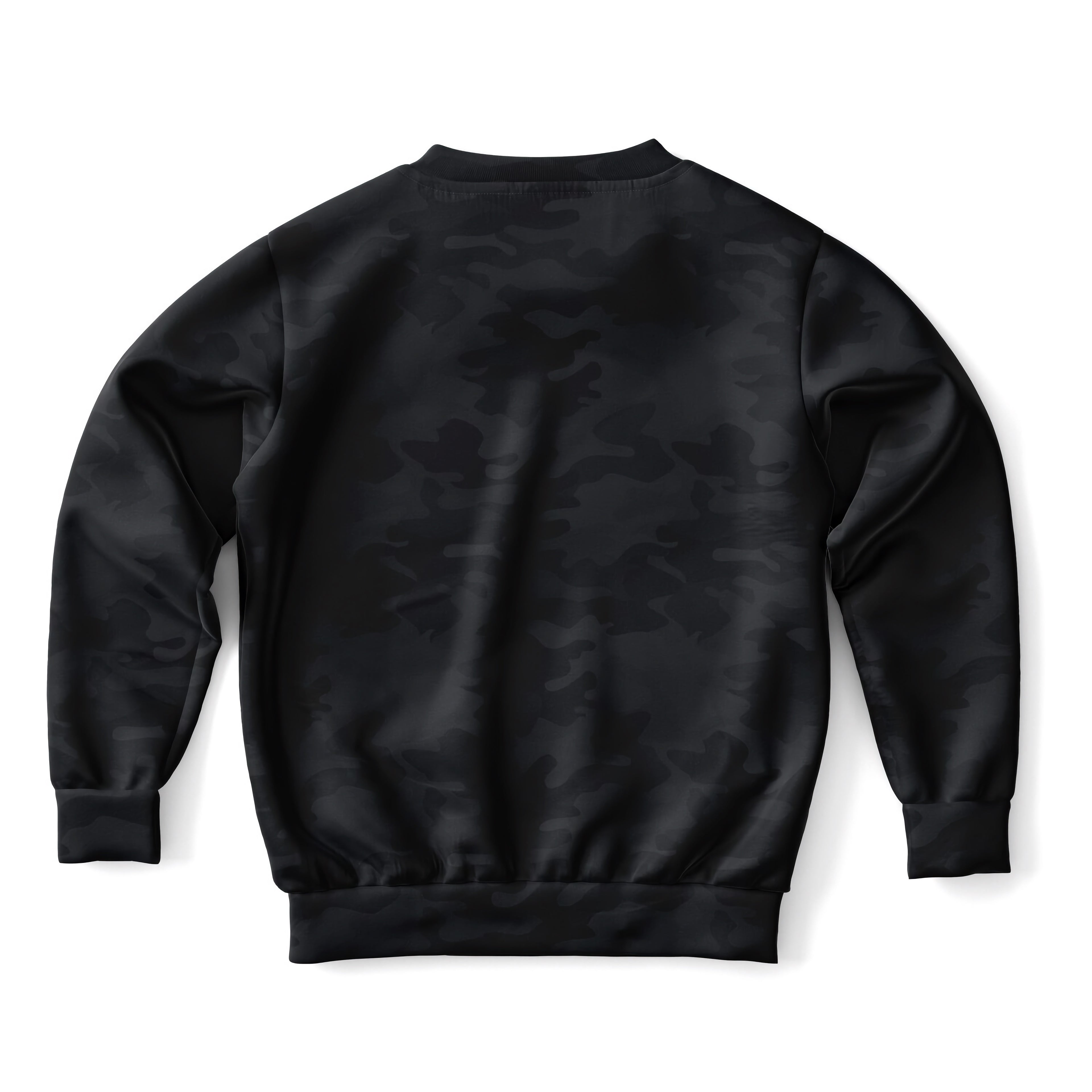 Kids black camouflage sweatshirt with soft smooth cotton fleece fabric for cozy warmth and lightweight sports use