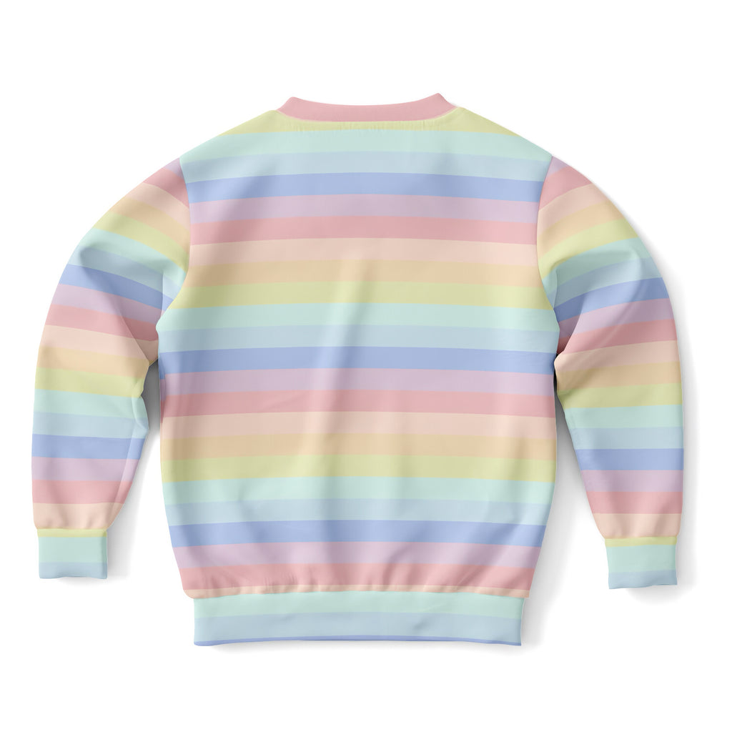 Girls Striped Pastel Rainbow Sweatshirt – Cozy Cotton Fleece or Lightweight Sports Fabric