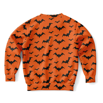 Kids Orange Bats Halloween Sweatshirt – Cozy Cotton Fleece or Lightweight Sports Fabric