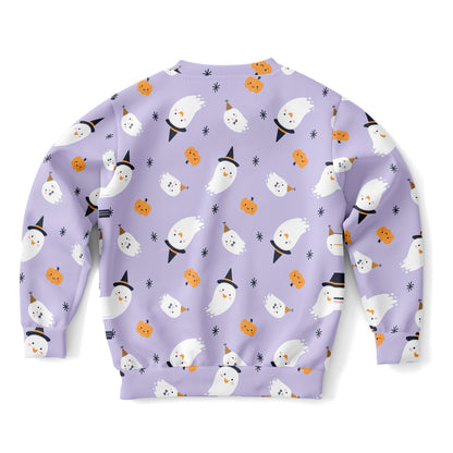 Girls Witch Ghost Halloween Sweatshirt – Cozy Cotton Fleece or Lightweight Sports Fabric