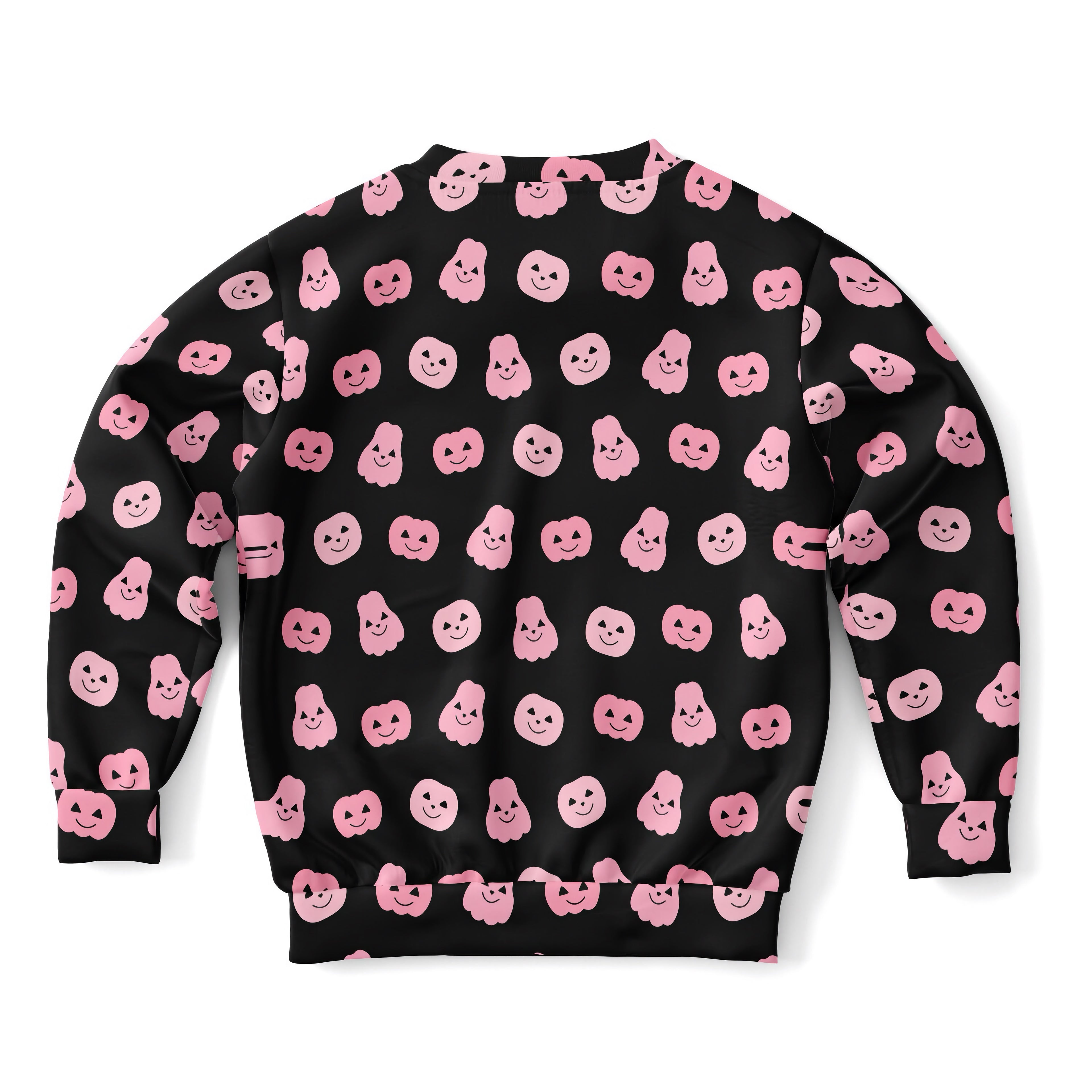Black girls sweatshirt with playful pink pumpkin and ghost print made of cozy cotton fleece for halloween wear