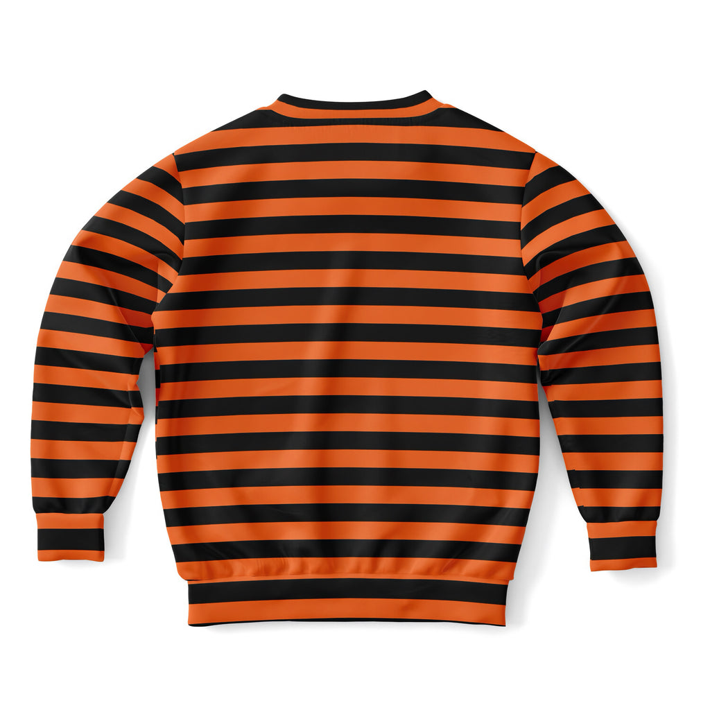 Kids long-sleeved sweatshirt with bold orange and black stripes made of cozy cotton fleece for Halloween
