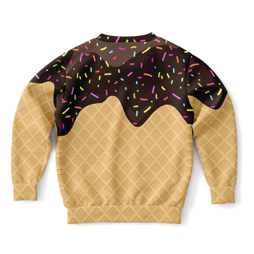 Kids Chocolate Ice Cream Cone Sweatshirt – Cozy Cotton Fleece or Lightweight Sports Fabric