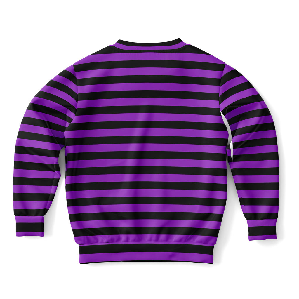 Kids purple and black striped long-sleeved sweatshirt made of cozy cotton fleece or lightweight sports fabric for halloween