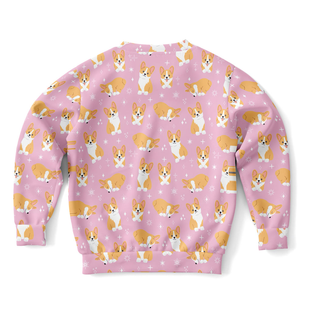 Girls Pink Corgi Dog Sweatshirt – Cozy Cotton Fleece or Lightweight Sports Fabric