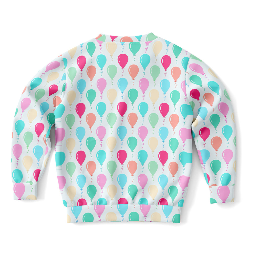 Kids Birthday Balloons Sweatshirt – Cozy Cotton Fleece or Lightweight Sports Fabric