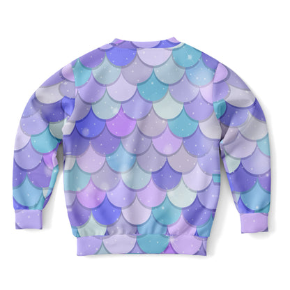 Girls Purple Mermaid Scales Sweatshirt – Cozy Cotton Fleece or Lightweight Sports Fabric