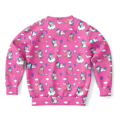 Girls Unicorn Hearts Sweatshirt – Cozy Cotton Fleece or Lightweight Sports Fabric