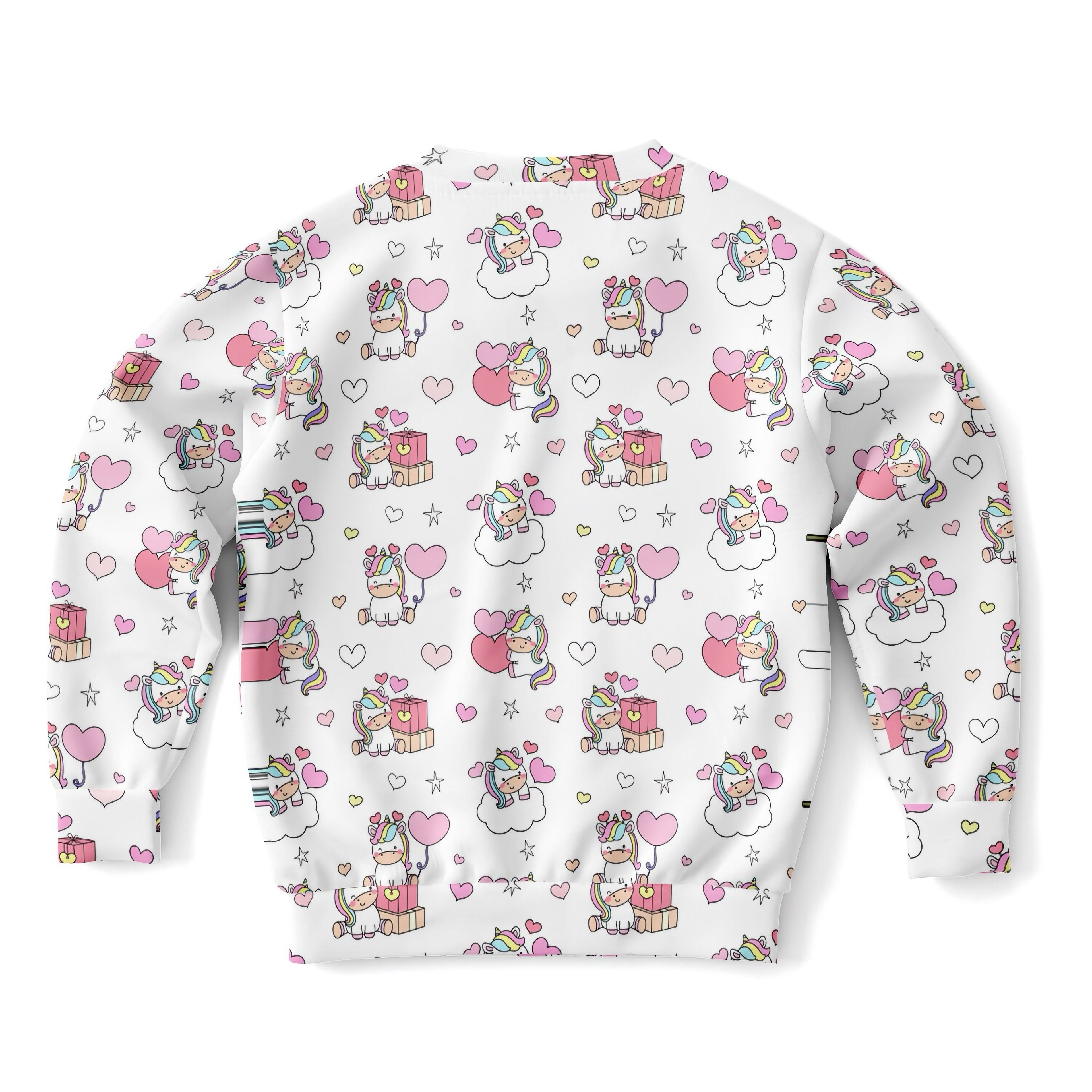 White girls unicorn birthday sweatshirt with playful rainbow mane unicorns on clouds in cozy cotton fleece