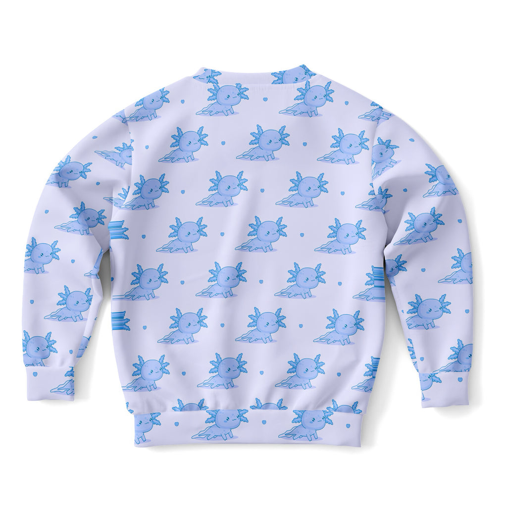 Kids Blue Axolotl Sweatshirt – Cozy Cotton Fleece or Lightweight Sports Fabric