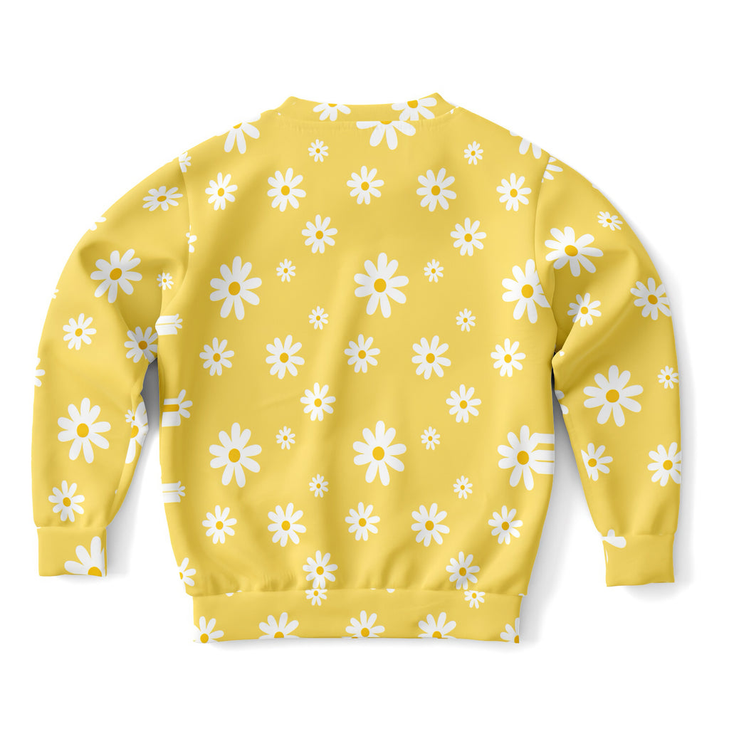 Kids Yellow Daisy Sweatshirt – Cozy Cotton Fleece or Lightweight Sports Fabric