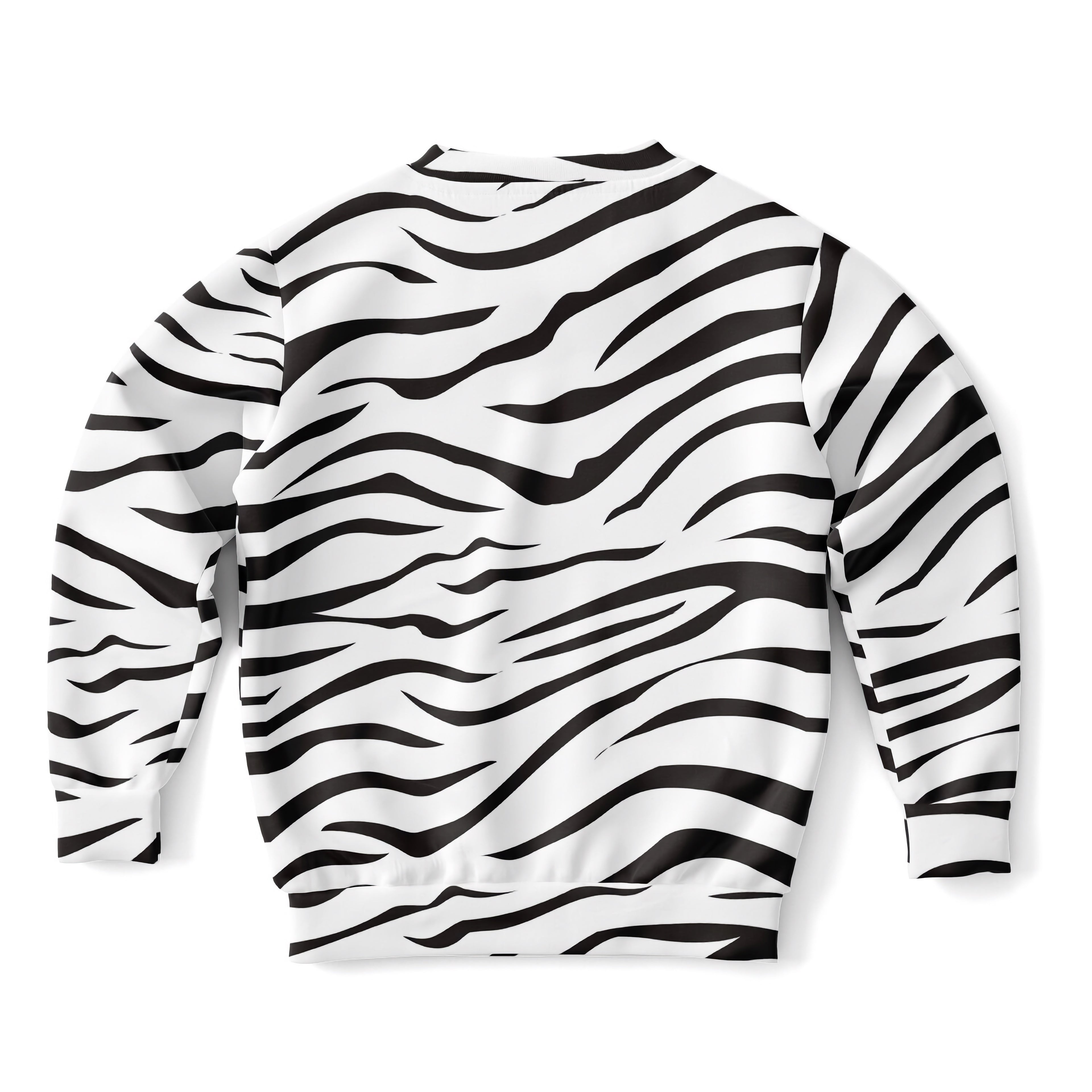 Kids zebra print sweatshirt with black and white stripes made from cozy cotton fleece or lightweight sports fabric