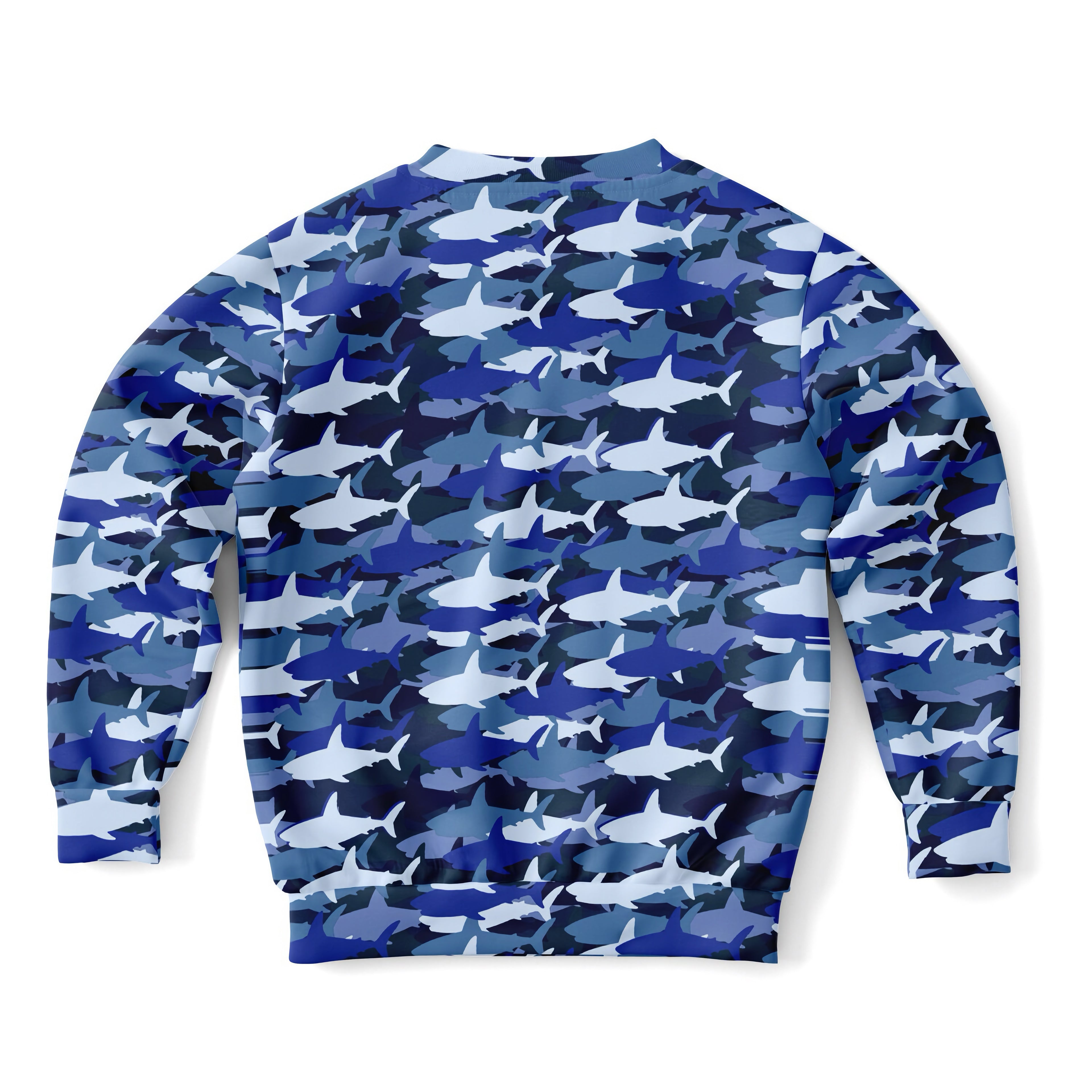 Kids blue shark sweatshirt with blue and white camouflage pattern made of cozy cotton fleece for casual wear