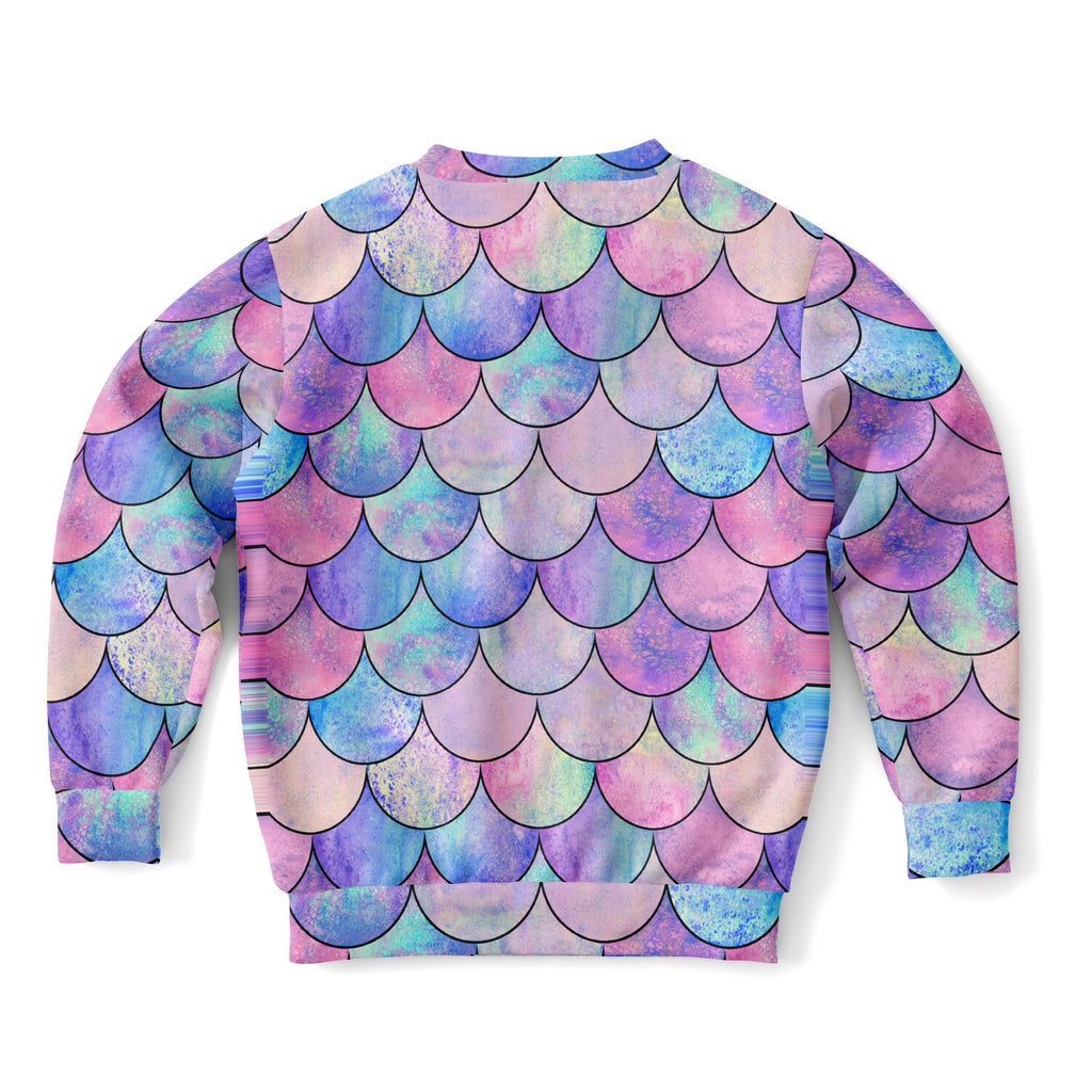 Girls Pastel Mermaid Scales Sweatshirt – Cozy Cotton Fleece or Lightweight Sports Fabric