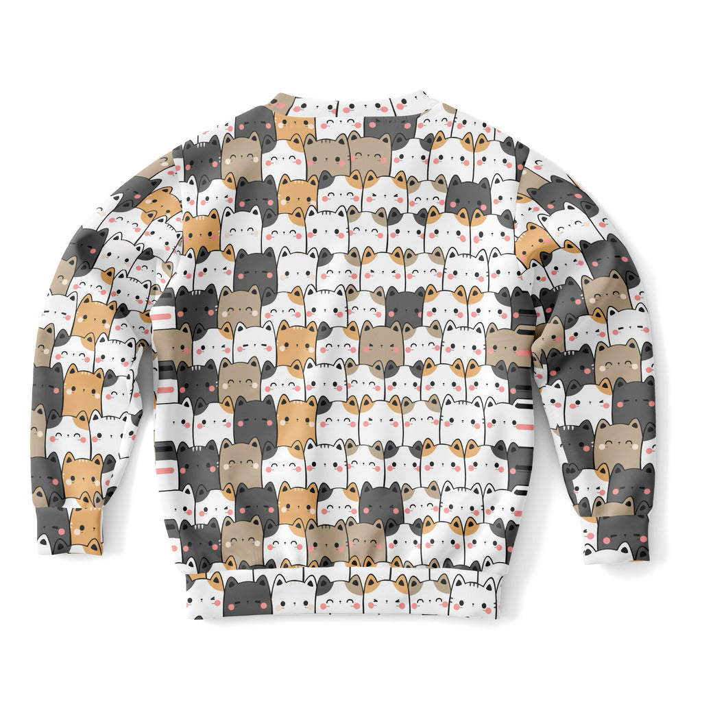 Girls Kawaii Cat Sweatshirt – Cozy Cotton Fleece or Lightweight Sports Fabric