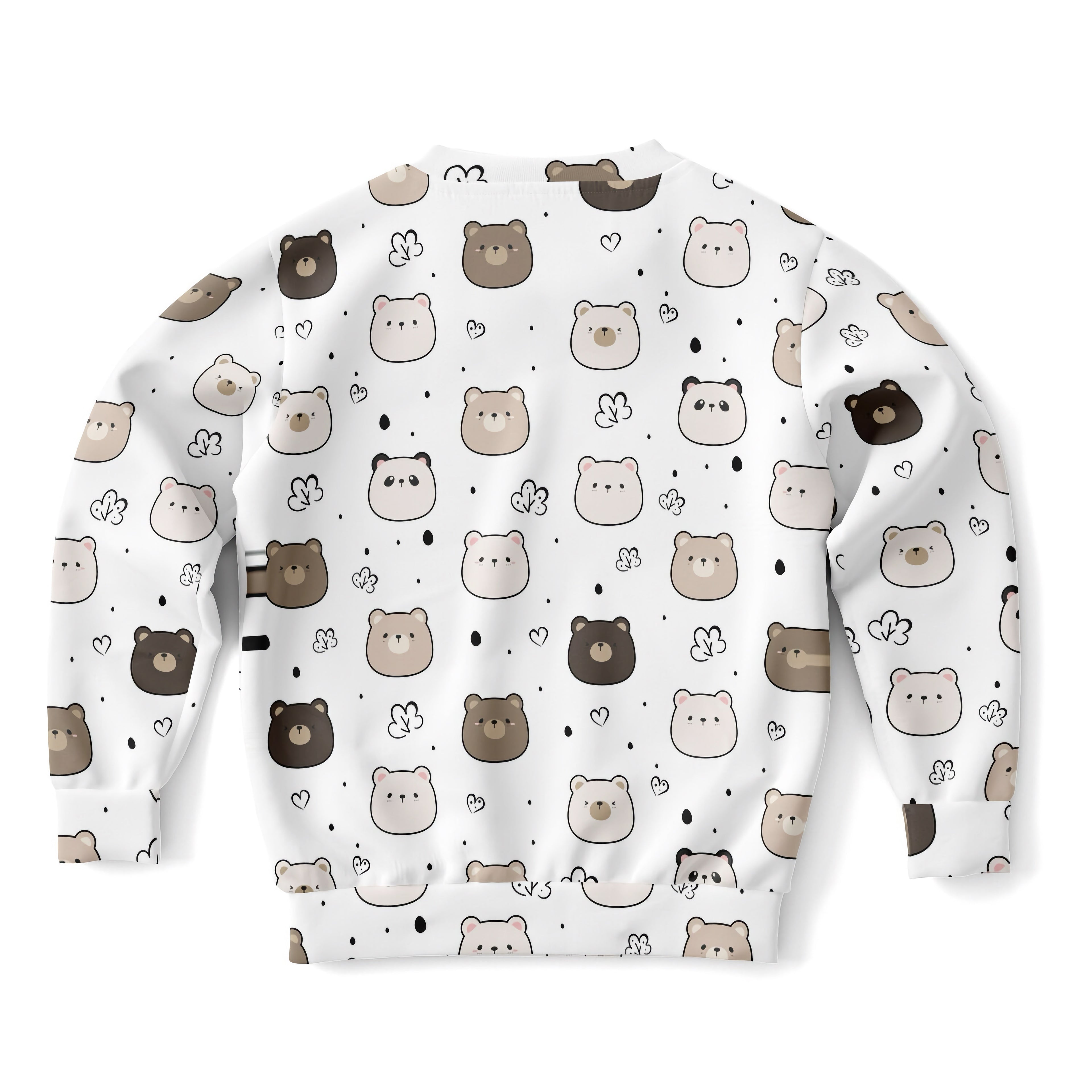 White kids sweatshirt with playful brown and beige cartoon bears pattern made of cozy cotton fleece fabric