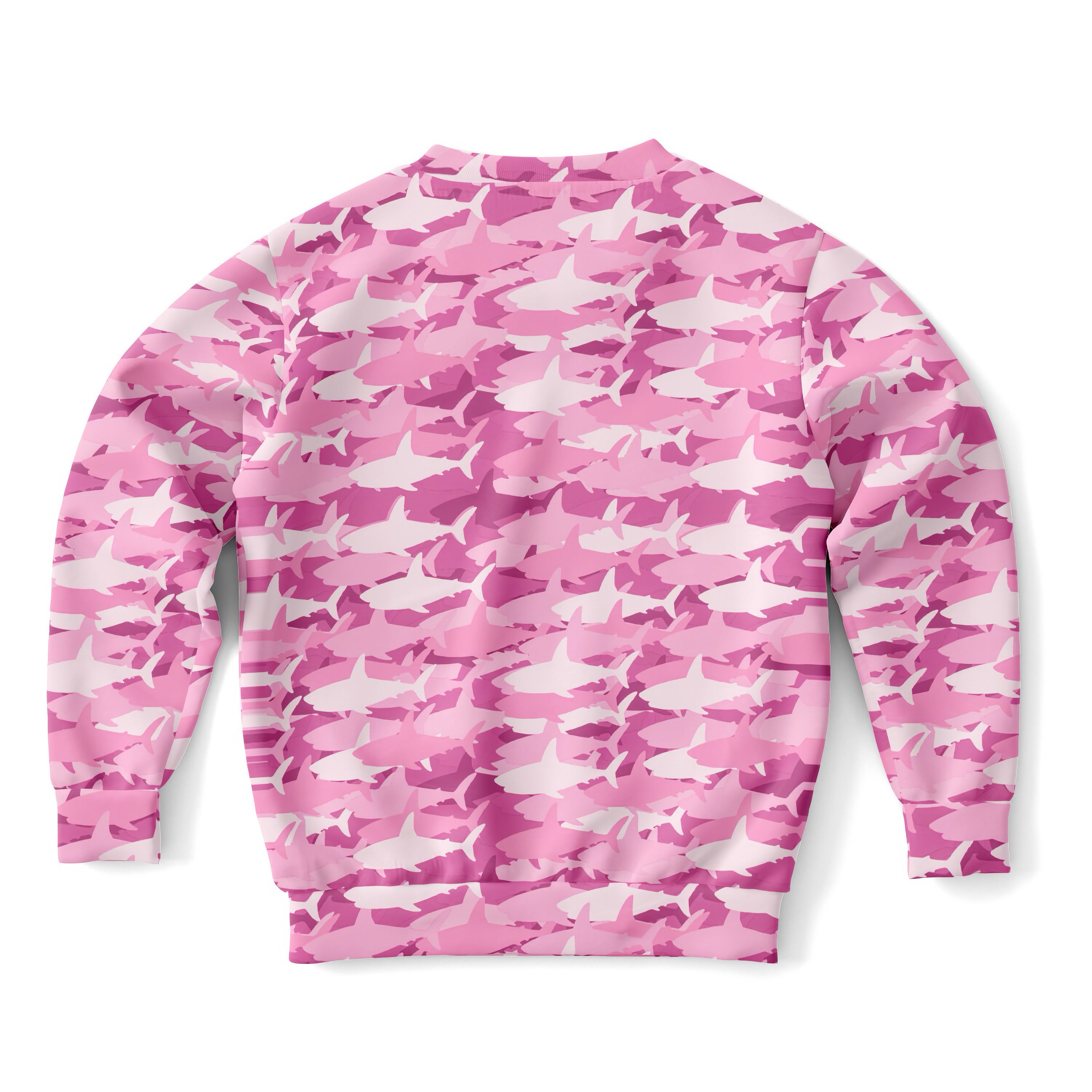 Girls pink shark sweatshirt in cozy cotton fleece with pink and white shark camouflage pattern for casual wear