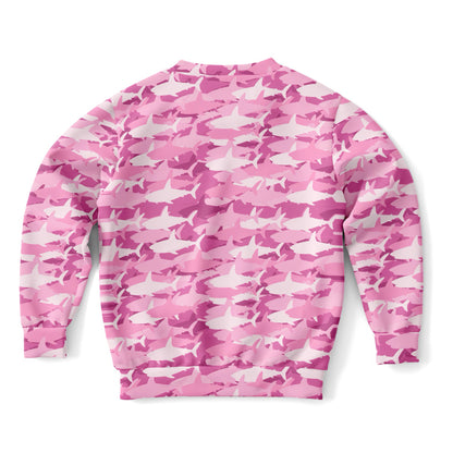 Girls Pink Shark Sweatshirt – Cozy Cotton Fleece or Lightweight Sports Fabric