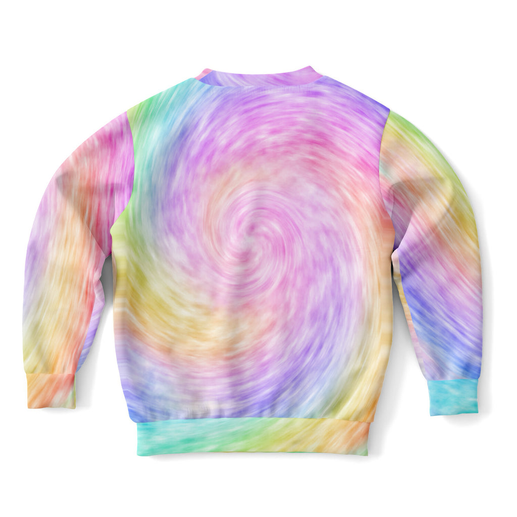 Girls birthday girl sweatshirt with pastel rainbow tie dye in cozy cotton fleece or lightweight sports fabric