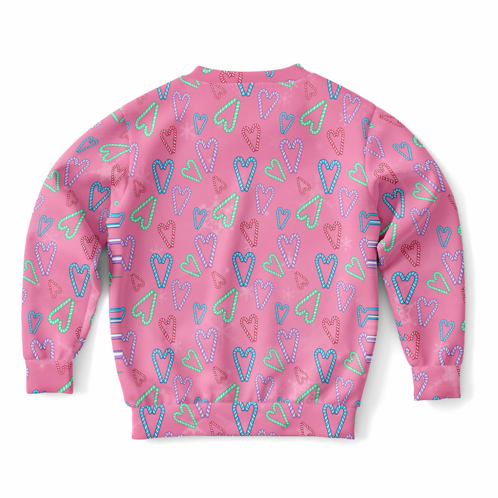 Girls Pink Christmas Candy Cane Heart Sweatshirt – Ultra Soft & Stretchy, Cozy Fleece or Lightweight Sports Fabric Sweatshirt – Ultra Soft & Stretchy, Cozy Fleece or Lightweight Sports Fabric