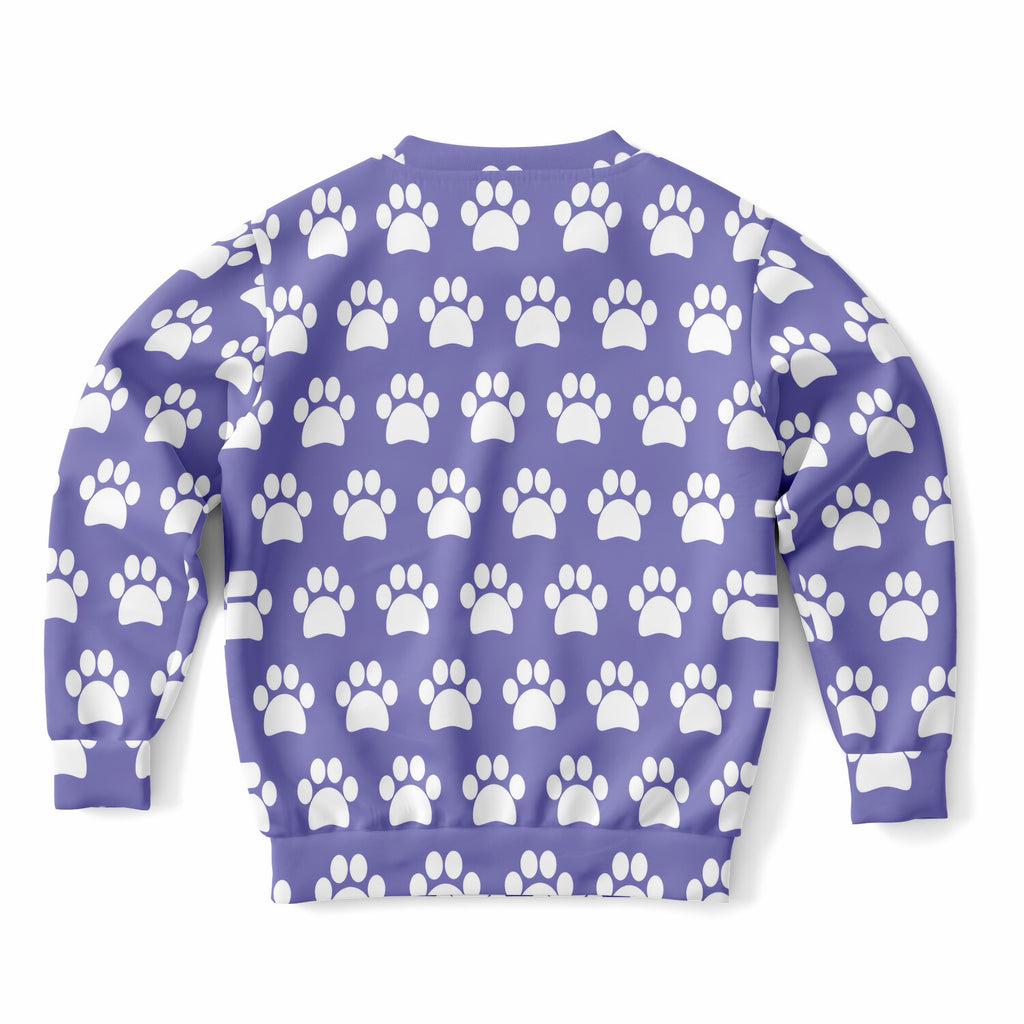 Kids Purple Paw Print Sweatshirt – Ultra Soft & Stretchy, Cozy Fleece or Lightweight Sports Fabric Sweatshirt – Ultra Soft & Stretchy, Cozy Fleece or Lightweight Sports Fabric
