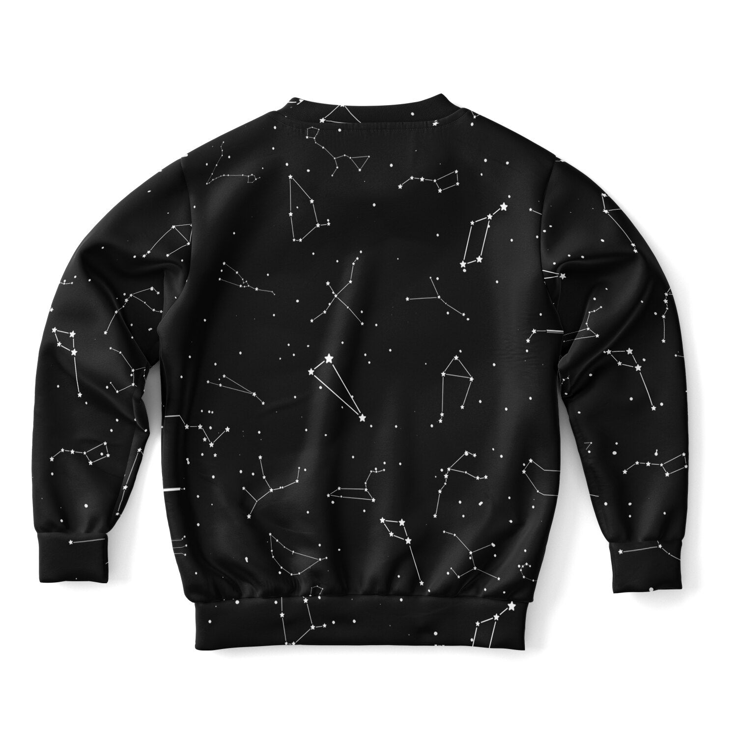 Kids black sweatshirt with white constellation pattern made of cozy cotton fleece or lightweight sports fabric