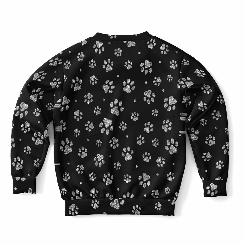 Kids Silver Faux Glitter Paw Print Sweatshirt – Ultra Soft & Stretchy, Cozy Fleece or Lightweight Sports Fabric Sweatshirt – Ultra Soft & Stretchy, Cozy Fleece or Lightweight Sports Fabric