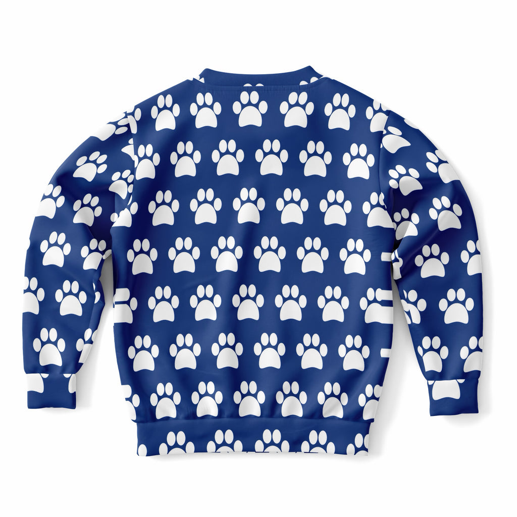 Kids Dark Blue Paw Print Sweatshirt – Ultra Soft & Stretchy, Cozy Fleece or Lightweight Sports Fabric Sweatshirt – Ultra Soft & Stretchy, Cozy Fleece or Lightweight Sports Fabric