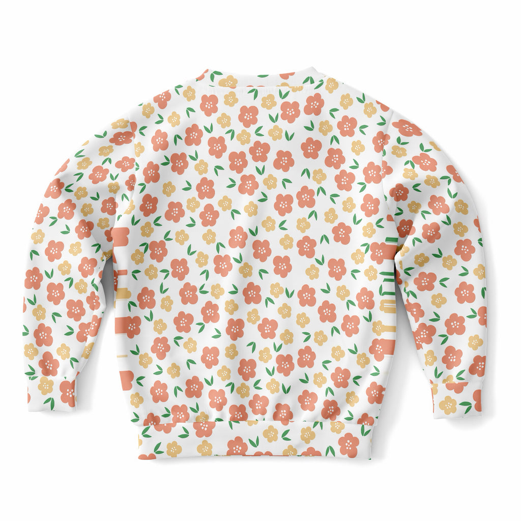 Girls Peach & Yellow Floral Sweatshirt – Ultra Soft & Stretchy, Cozy Fleece or Lightweight Sports Fabric Sweatshirt – Ultra Soft & Stretchy, Cozy Fleece or Lightweight Sports Fabric
