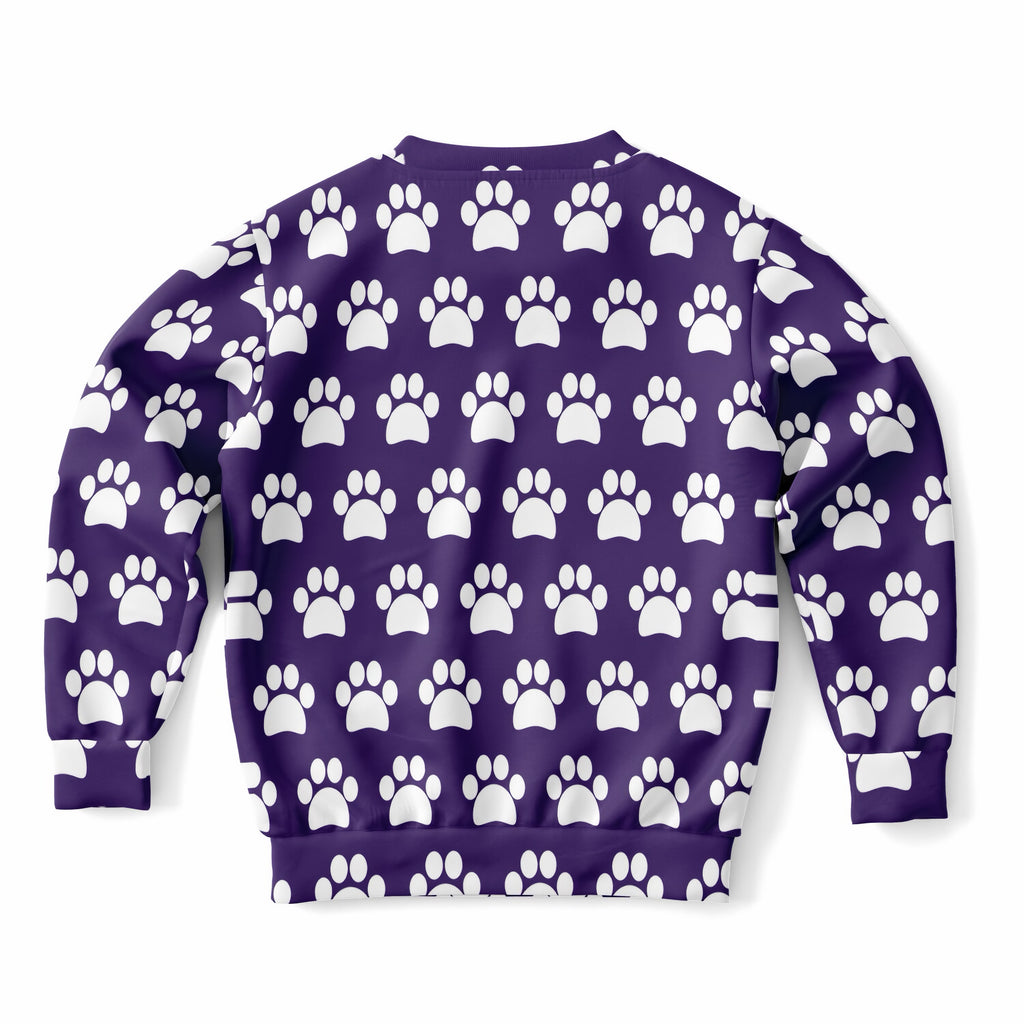 Kids Dark Purple Paw Print Sweatshirt – Ultra Soft & Stretchy, Cozy Fleece or Lightweight Sports Fabric Sweatshirt – Ultra Soft & Stretchy, Cozy Fleece or Lightweight Sports Fabric