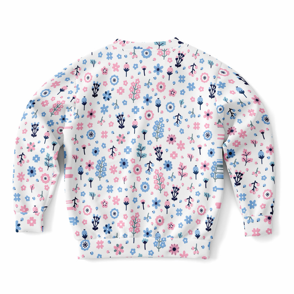 Girls Pink & Blue Floral Sweatshirt – Ultra Soft & Stretchy, Cozy Fleece or Lightweight Sports Fabric Sweatshirt – Ultra Soft & Stretchy, Cozy Fleece or Lightweight Sports Fabric