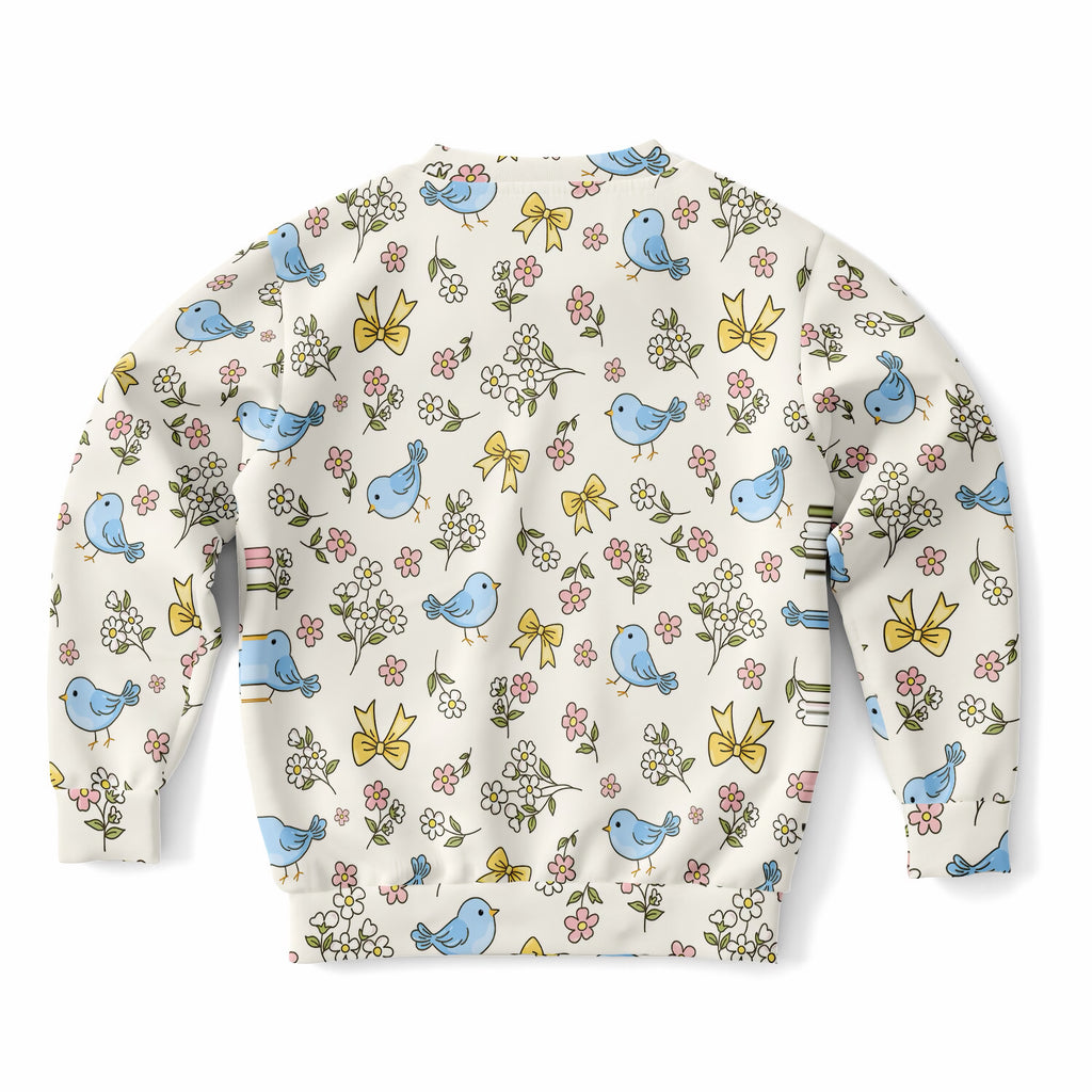 Girls Floral Blue Bird Sweatshirt – Ultra Soft & Stretchy, Cozy Fleece or Lightweight Sports Fabric Sweatshirt – Ultra Soft & Stretchy, Cozy Fleece or Lightweight Sports Fabric