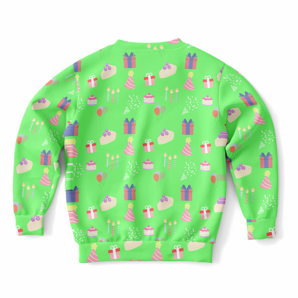 Kids Birthday Party Green Sweatshirt – Ultra Soft & Stretchy, Cozy Fleece or Lightweight Sports Fabric Sweatshirt – Ultra Soft & Stretchy, Cozy Fleece or Lightweight Sports Fabric