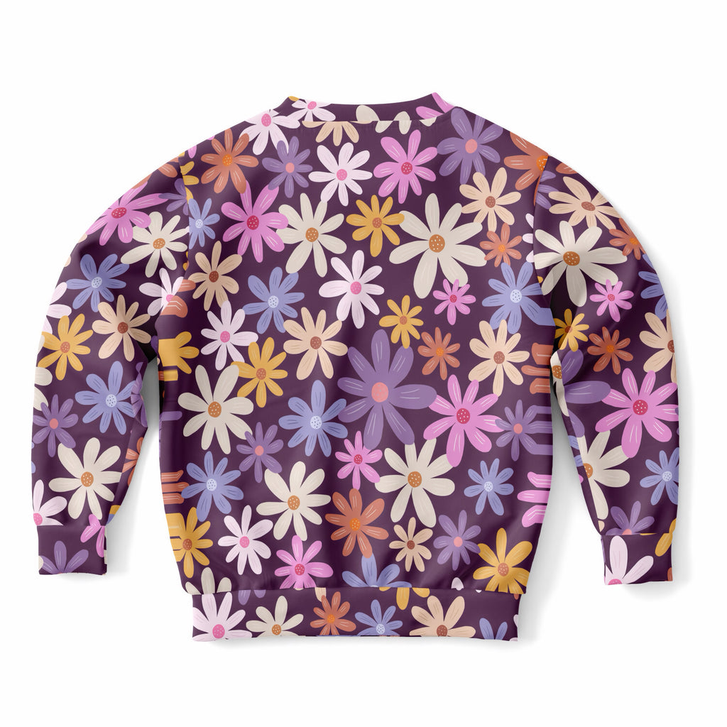 Girls Purple Daisy Sweatshirt – Ultra Soft & Stretchy, Cozy Fleece or Lightweight Sports Fabric Sweatshirt – Ultra Soft & Stretchy, Cozy Fleece or Lightweight Sports Fabric