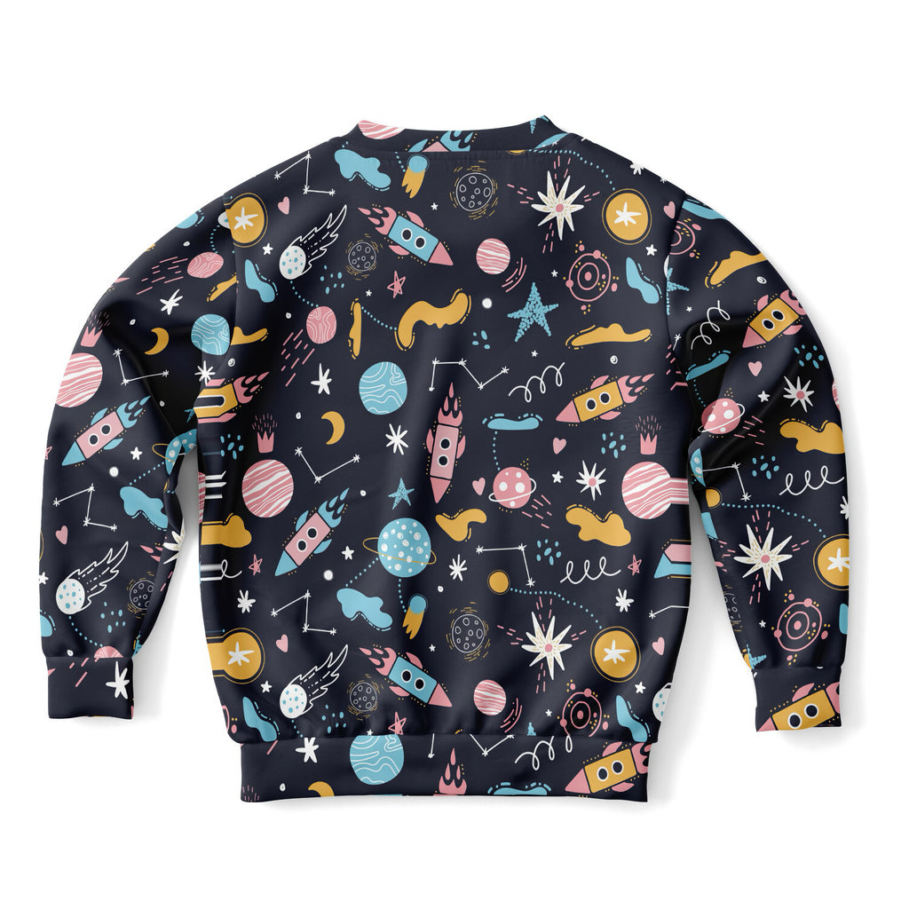 Kids Outer Space Sweatshirt – Cozy Cotton Fleece or Lightweight Sports Fabric