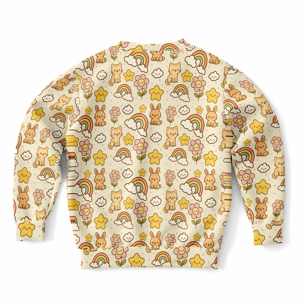 Kids Cute Kawaii Animals & Rainbow Sweatshirt – Ultra Soft & Stretchy, Cozy Fleece or Lightweight Sports Fabric Sweatshirt – Ultra Soft & Stretchy, Cozy Fleece or Lightweight Sports Fabric